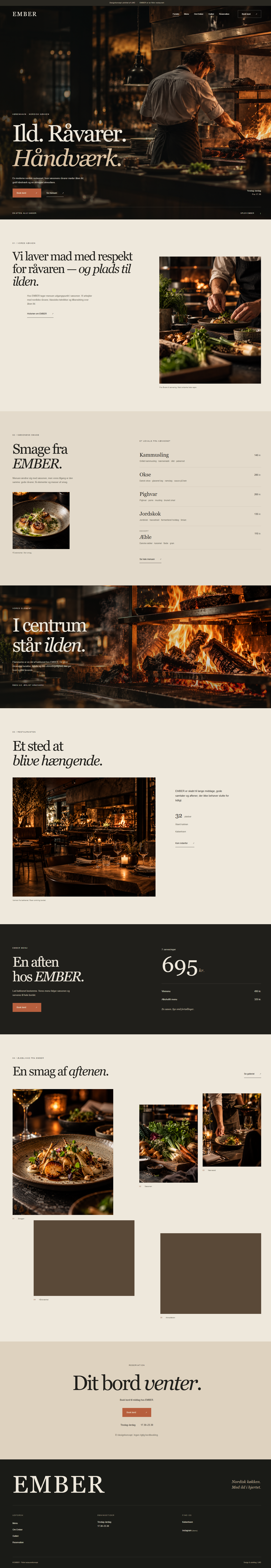Website-preview af EMBER – et fiktivt restaurantkoncept udviklet af LWD
